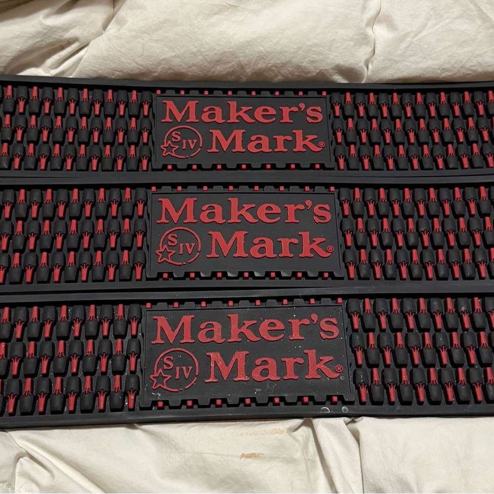 Three Maker’s Mark Bar Mat Drink Rail New Never Used one has Glitter